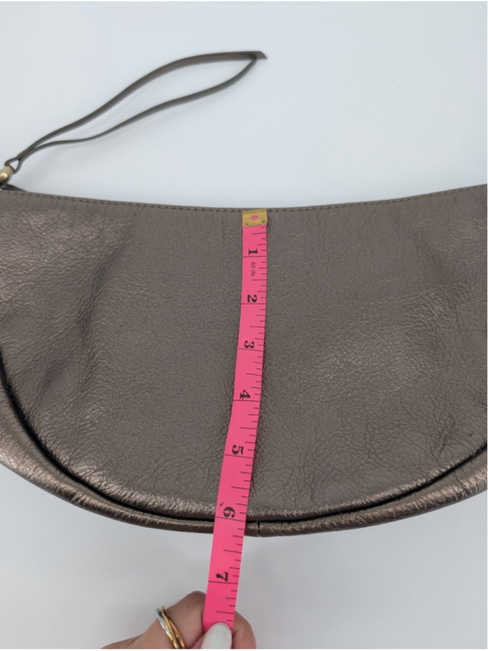 HOBO Knox Sling Pewter Metallic Bronze Genuine Leather Crescent Shoulder Bag - Picture 8 of 12